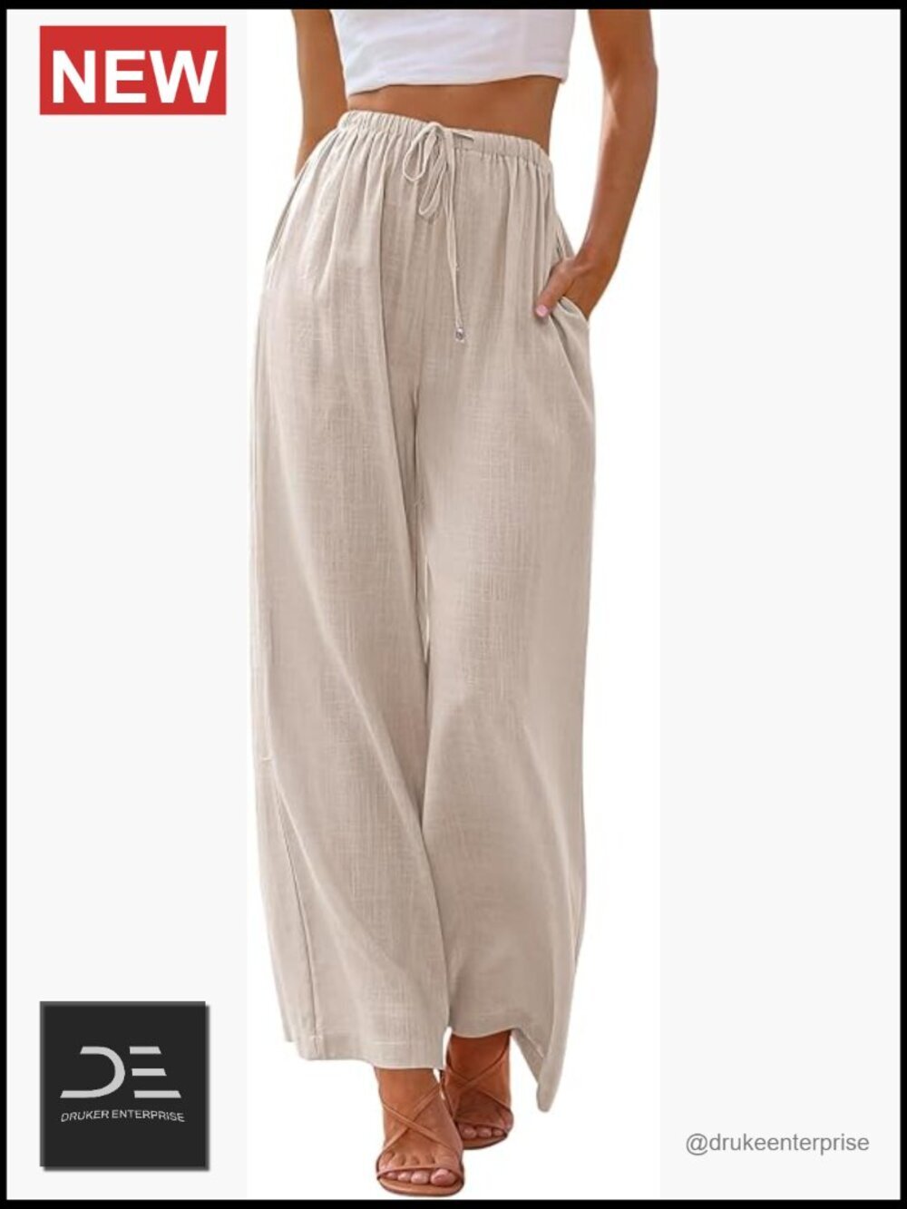 Linen Palazzo Wide Leg Pants with Pockets Flowy Summer